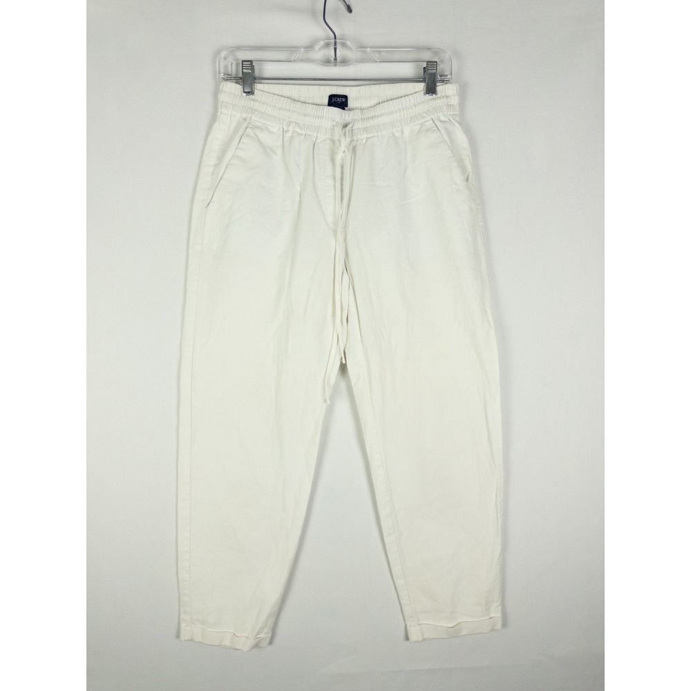 J.Crew Linen Cotton Jogger Pants Womens 4 White Drawstring Elastic Waist Coastal